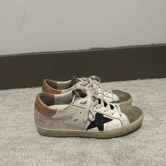 Golden Goose Women's Super-Star with Black Glitter Star and Pink Heel Tab - Picture 6 of 7